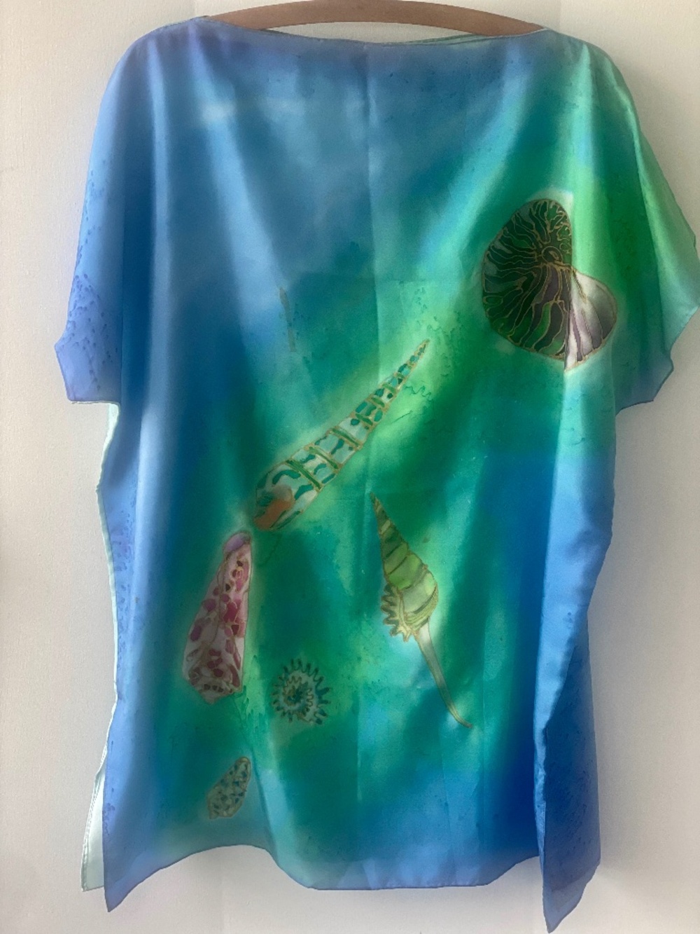 Coastal handpainted silk Seashells Nautilus Mermaid Beach Resort OS